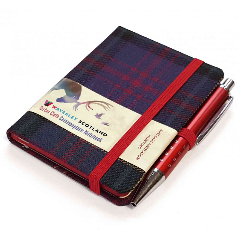 Waverley Scotland Tartan Cloth Mini Notebook and Pen Hunting Grey