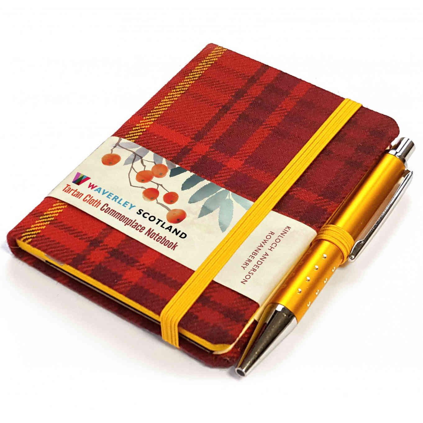 Waverley Scotland Tartan Cloth Mini Notebook and Pen Rowanberry