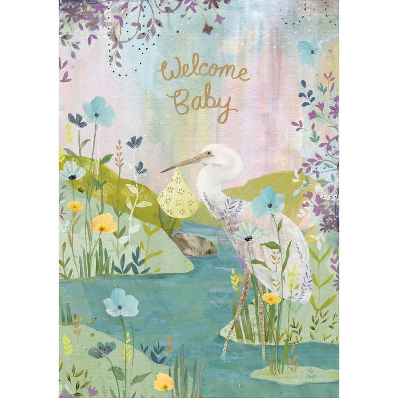 Welcome Baby Greetings Card - White Stork GC2153