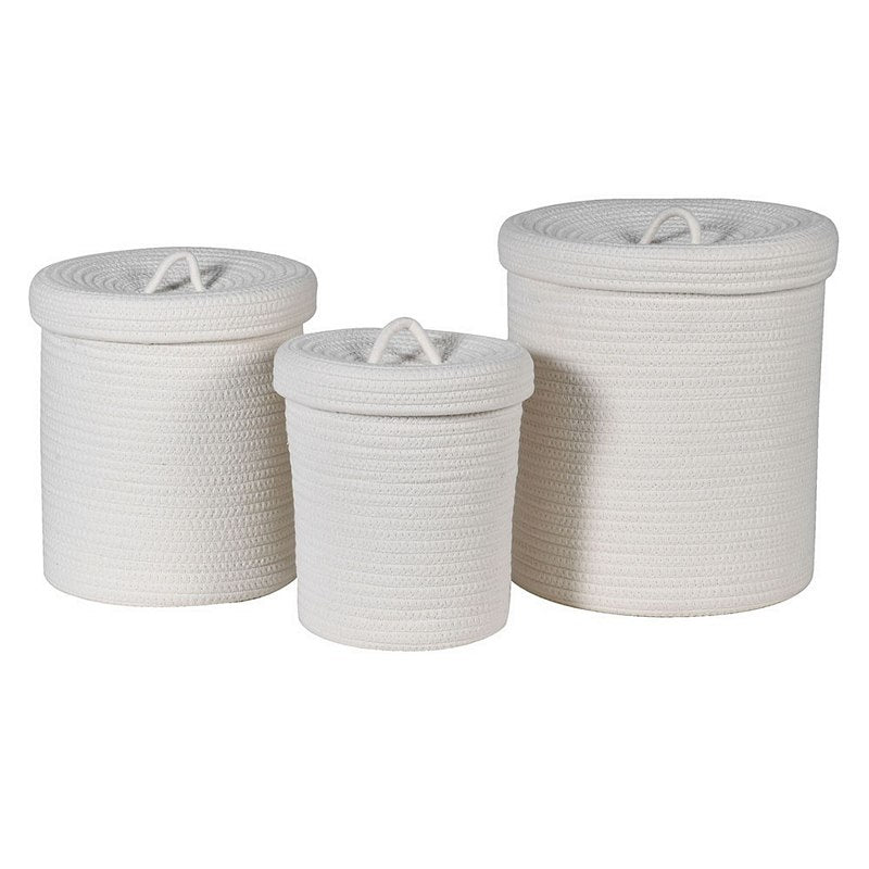 White Cotton Rope Lidded Baskets SEG035 selection