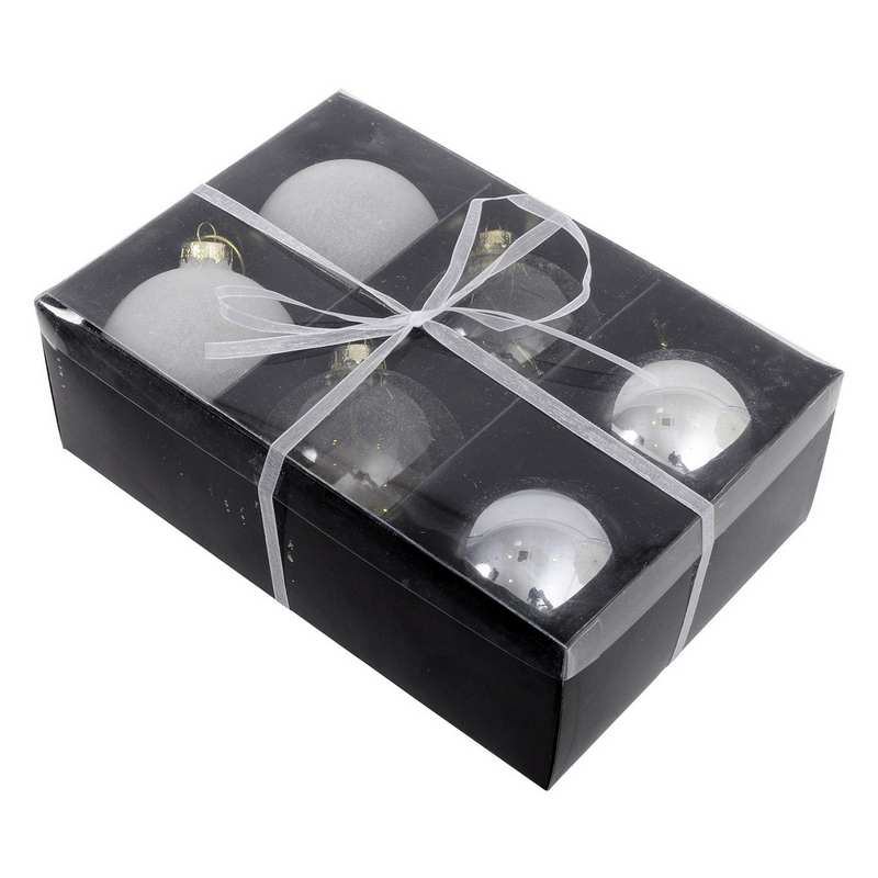 White Glass Baubles Set of 6 820106 in box