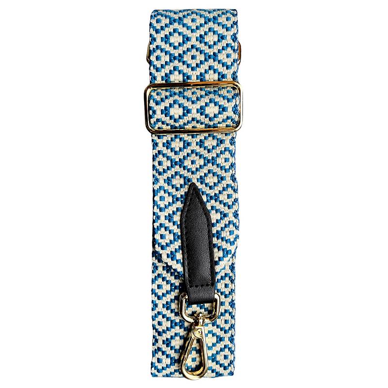 Wide Bag Strap Blue and White Diamonds