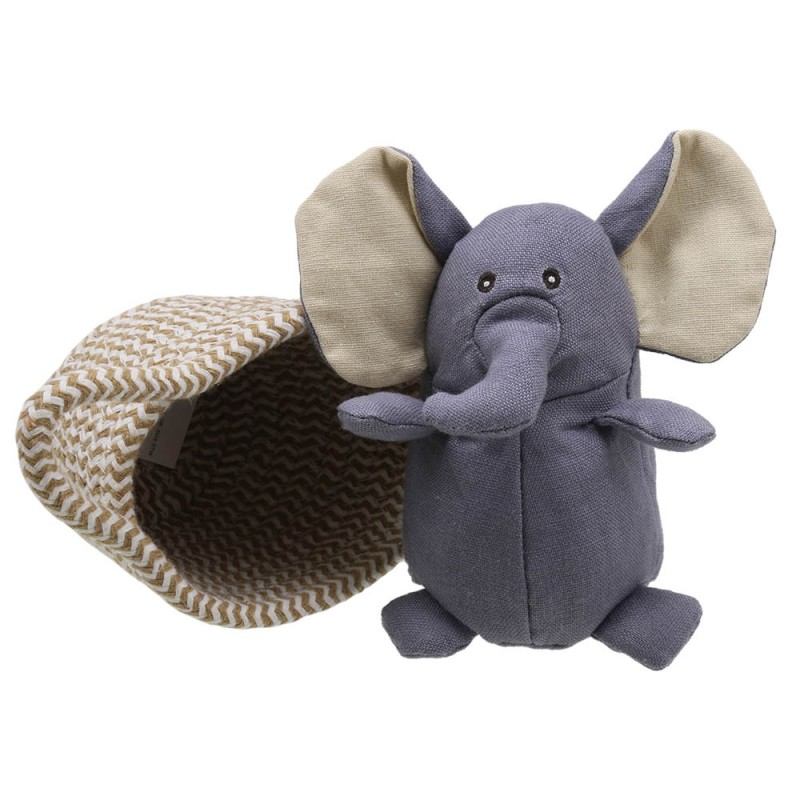 Wilberry Soft Toy Pets In Basket Elephant Grey WB001811 out of basket