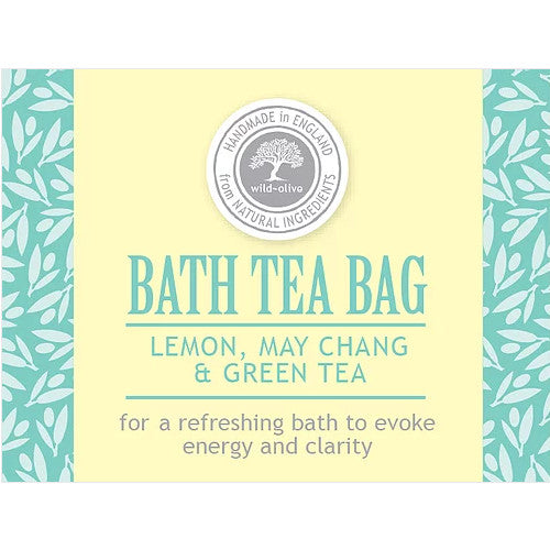 Wild Olive Bath Tea Bag Lemon May Chang & Green Tea label