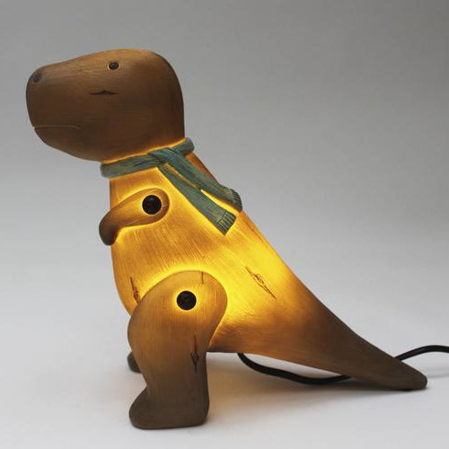 Wood Effect Cute T-Rex LED Light lit