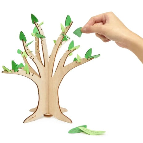 Wooden Gratitude Tree putting leaves on