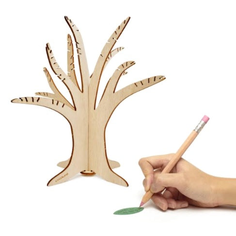 Wooden Gratitude Tree writing leaves