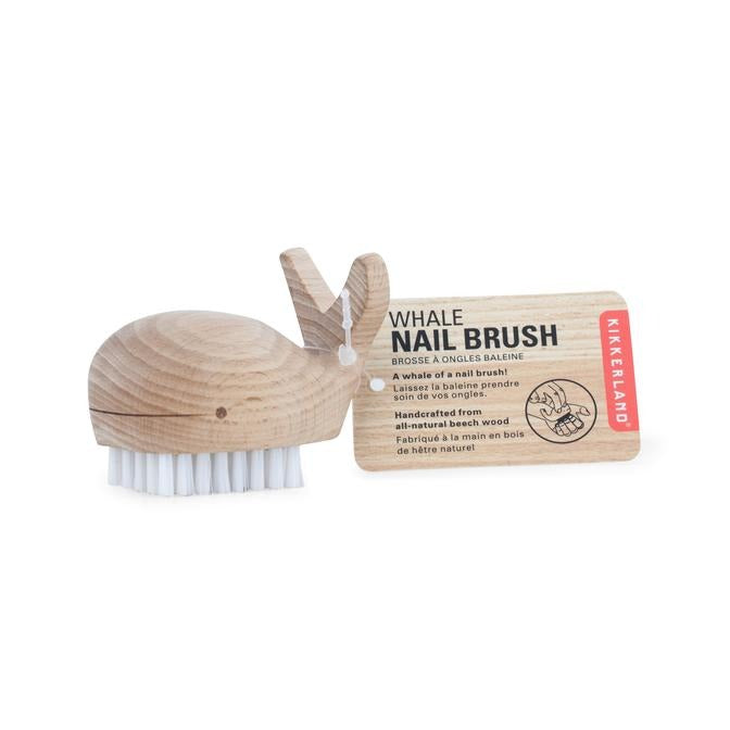 Wooden Whale Nail Brush HW05 with label