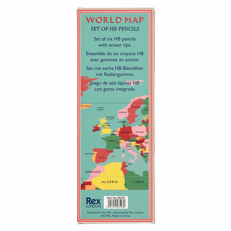 World Map HB Pencil Set 29355 back