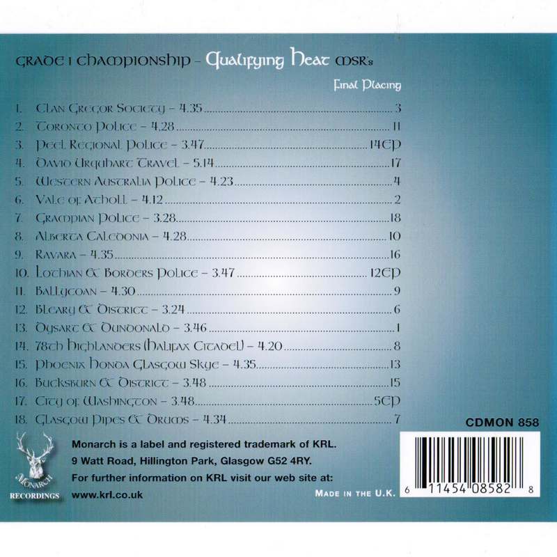 World Pipeband Championships 2004 Qualifying Heat CDMON858 CD track list