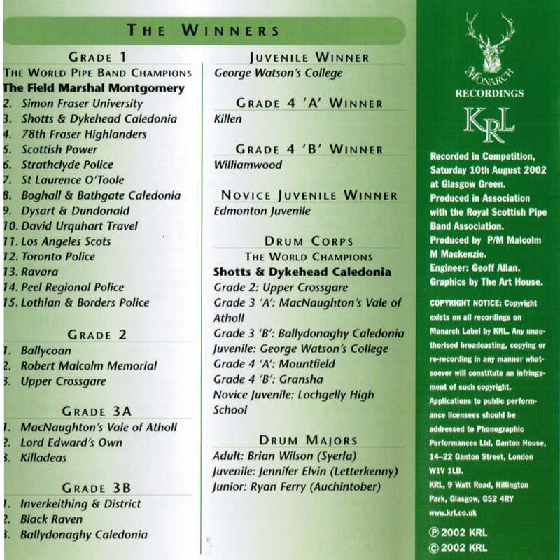 World Pipeband Championships CD 2002 Vol 2 CDMON849 results