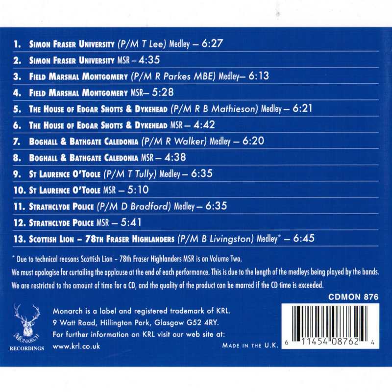 World Pipeband Championships CD 2008 Vol 1 CDMON876 track list
