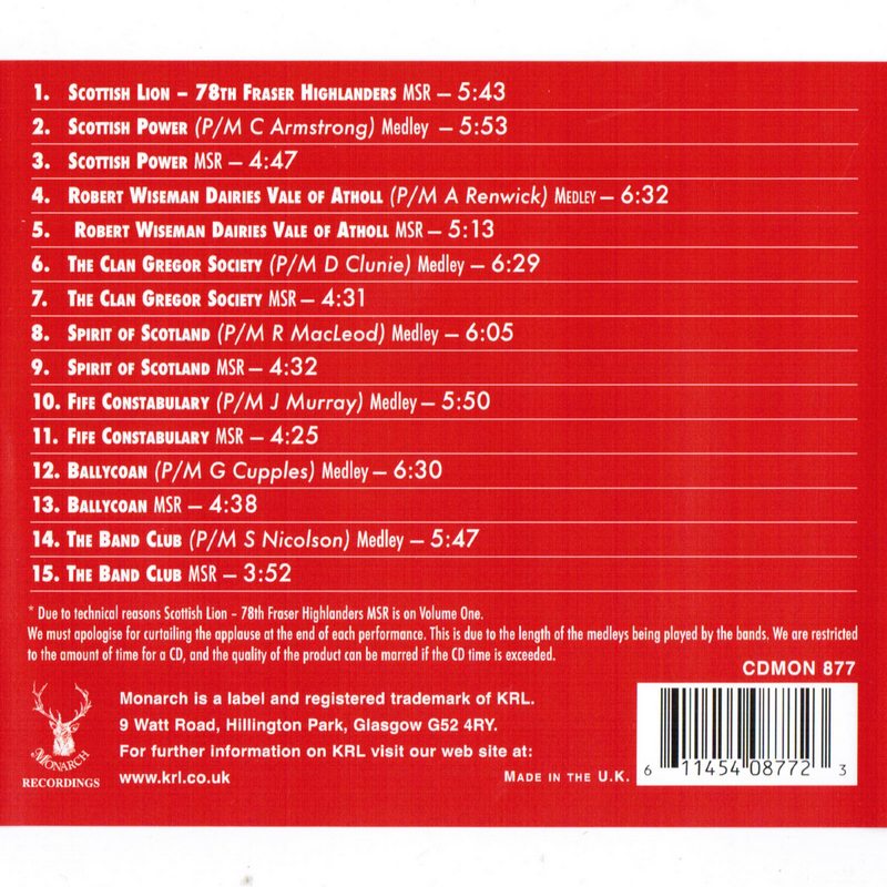 World Pipeband Championships CD 2008 Vol 2 CDMON877 CD track list